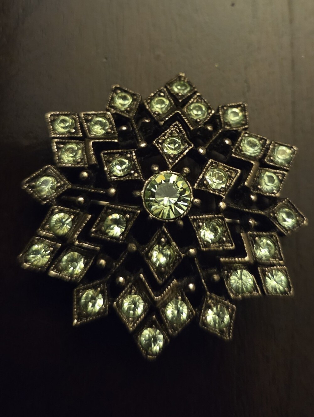 Green Crystal Floral Statement Brooch - Women Jewelry